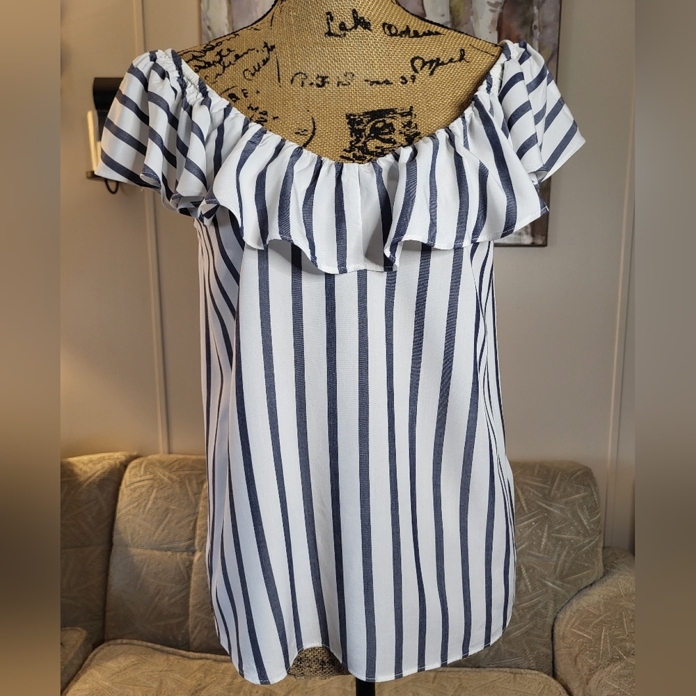 Old Navy Chambray Striped Off Shoulder Top